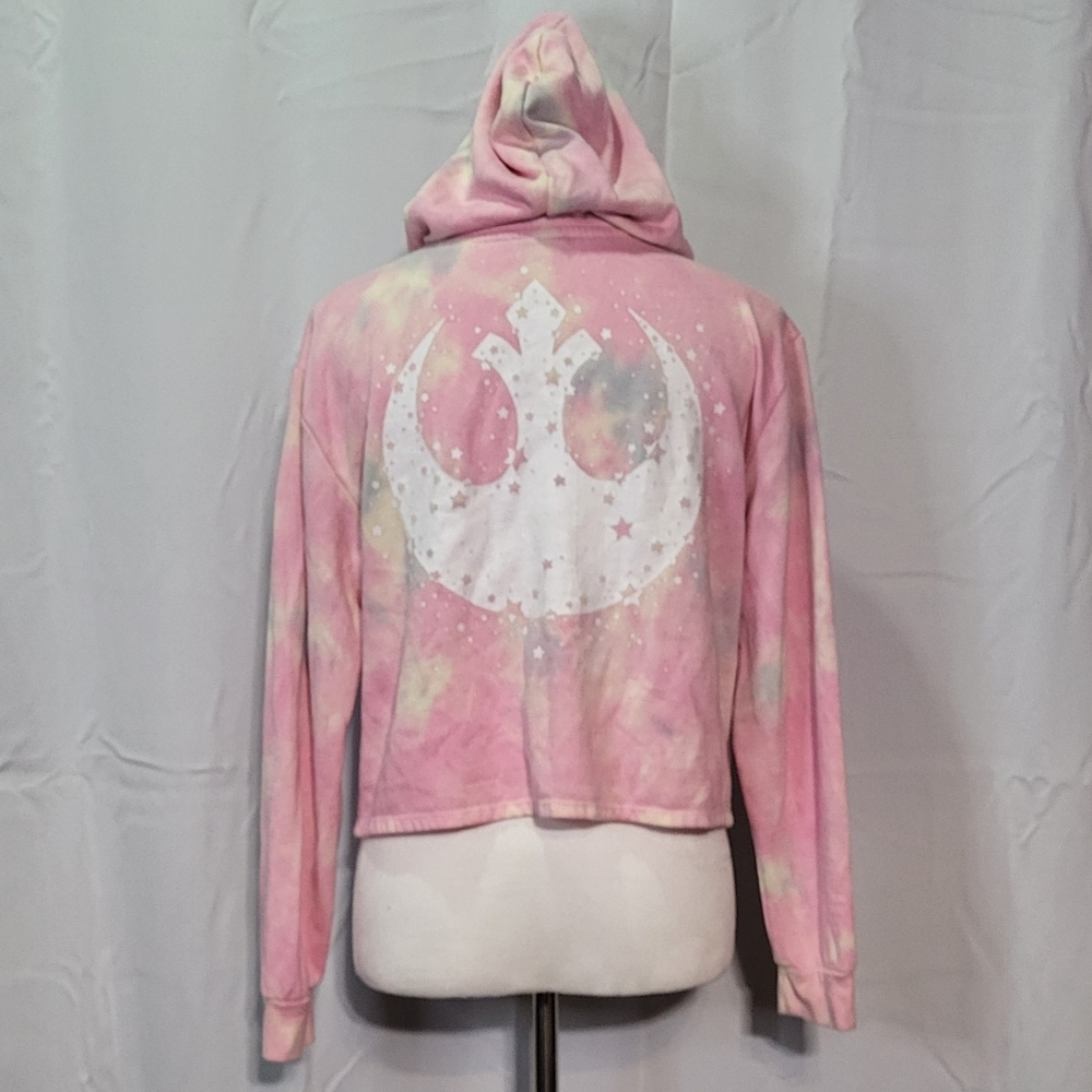 Star Wars Women's Pink Semi-Crop Tie-Dye Pullover Hoodie Size Small/Medium EUC - Picture 12 of 15
